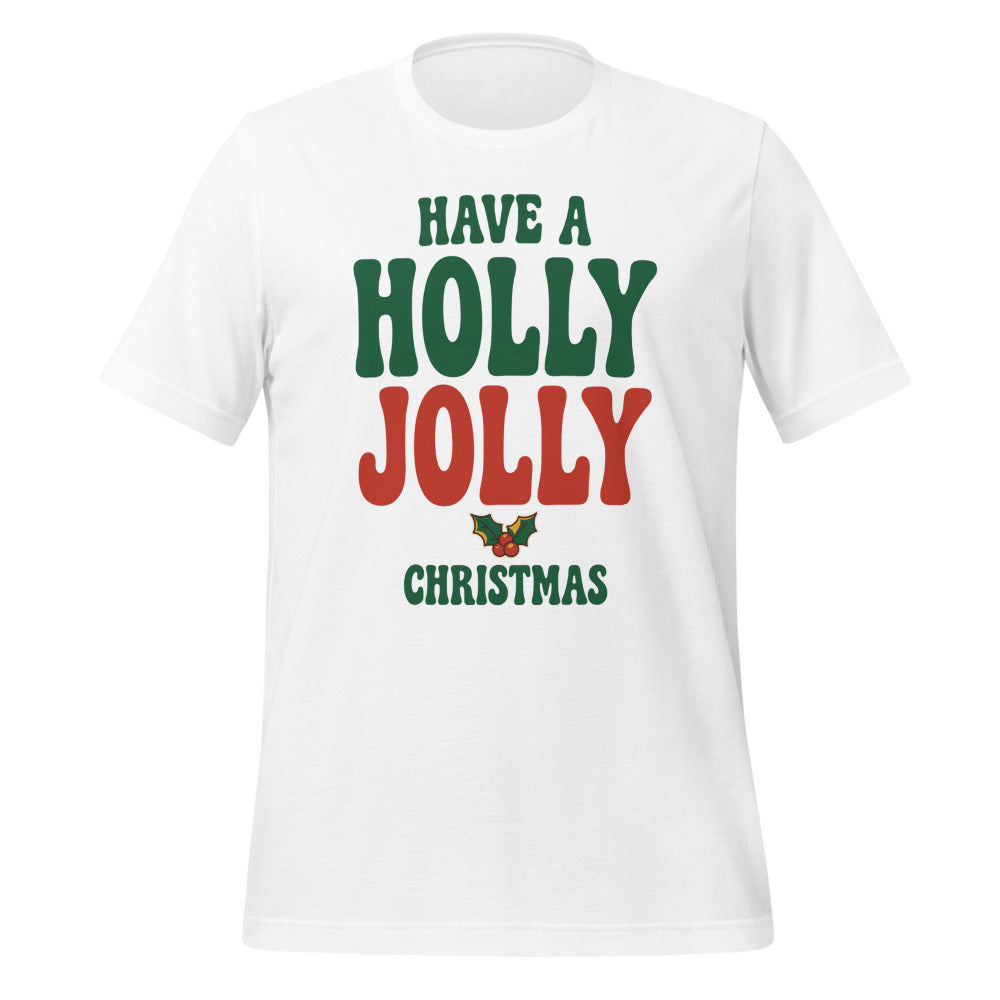 Groovy Holly Jolly retro Christmas tee — White, front
