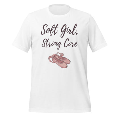 Soft Girl Strong Core ballet coquette pilates tee — White, front