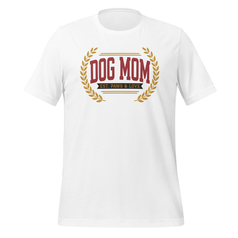 Dog Mom vintage varsity wordmark tee — White, front
