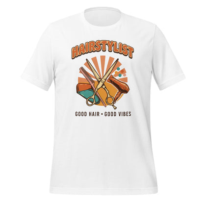 Retro Salon Hairstylist good hair good vibes tee — White, front