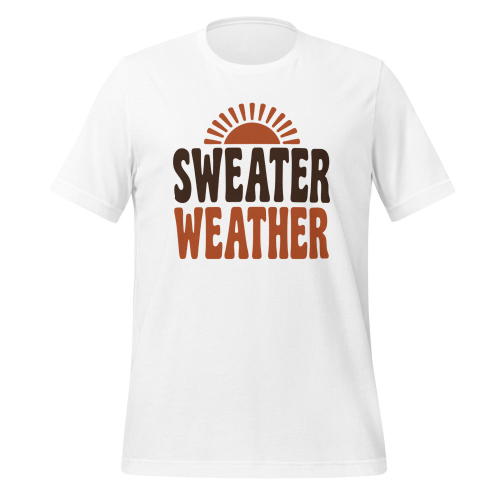 Sweater Weather retro 70s fall t-shirt — White, front