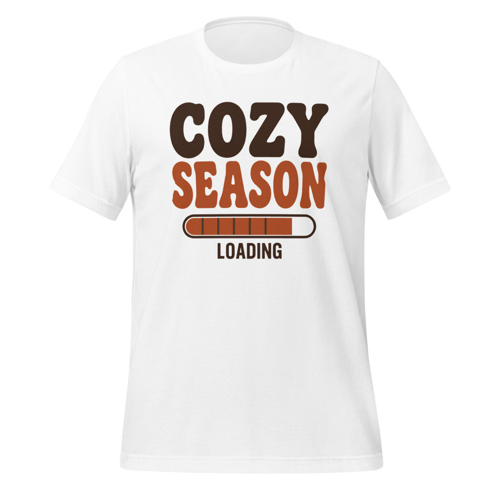 Cozy Season Loading retro 70s fall t-shirt — White, front