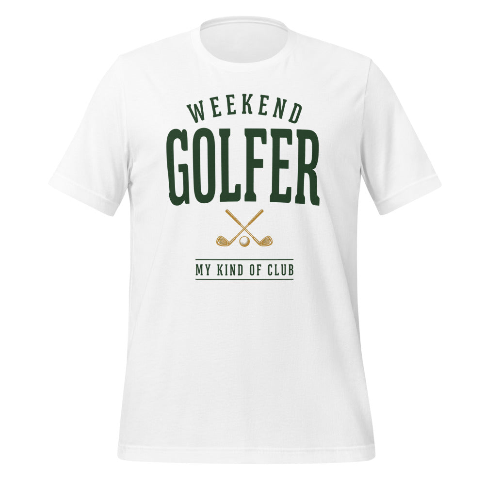 Weekend Golfer vintage golf wordmark tee — White, front