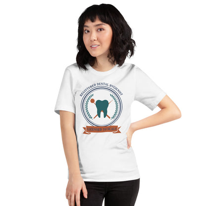 Licensed to Scale registered dental hygienist tee — White, on model