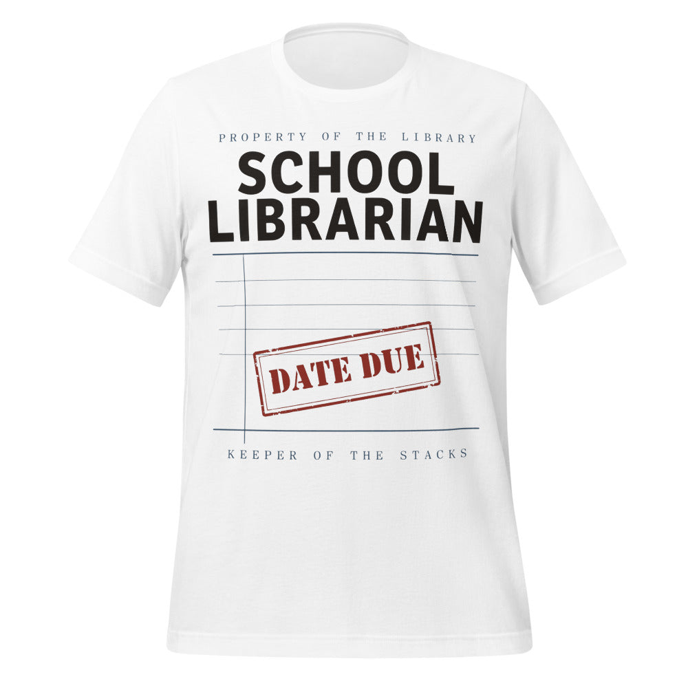 Property of the School Library card catalog school librarian tee — White, front
