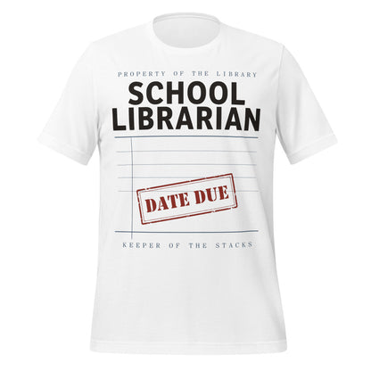 Property of the School Library card catalog school librarian tee — White, front
