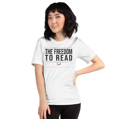 The Freedom to Read school librarian tee — White, on model