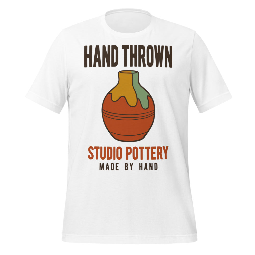 Hand Thrown Studio Pottery retro poster t-shirt — White, front