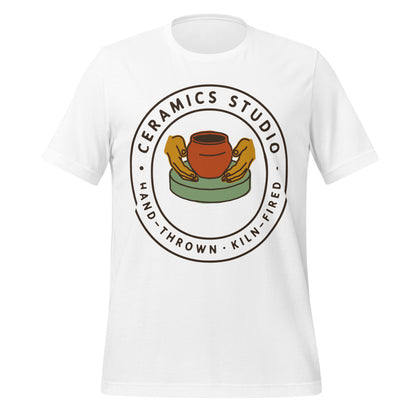 Ceramics Studio Badge hand-thrown pottery t-shirt — White, front