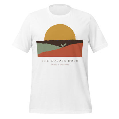 The Golden Hour birth worker doula t-shirt — White, front