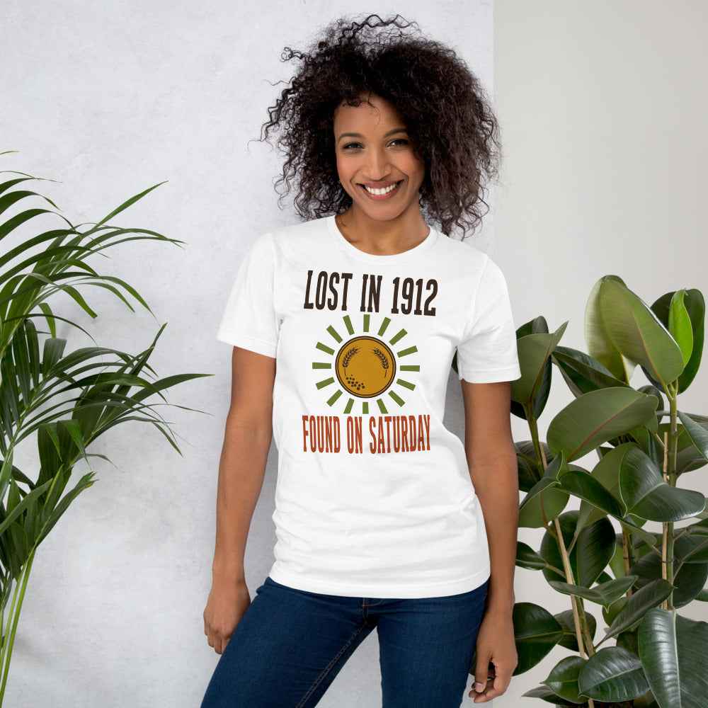 Lost in 1912 Found on Saturday retro metal detecting tee — White, on model