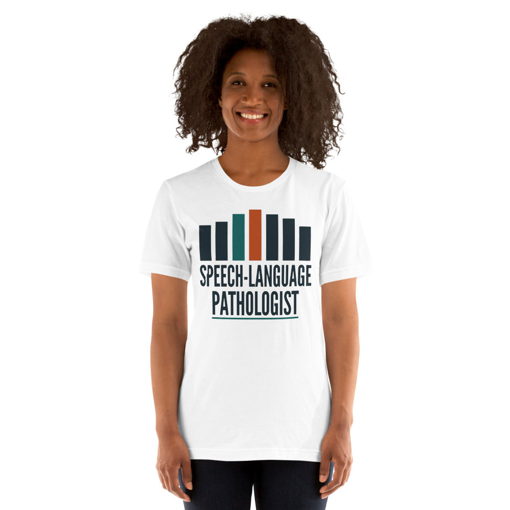 Mid-Century Clinic speech therapy tee — White, on model