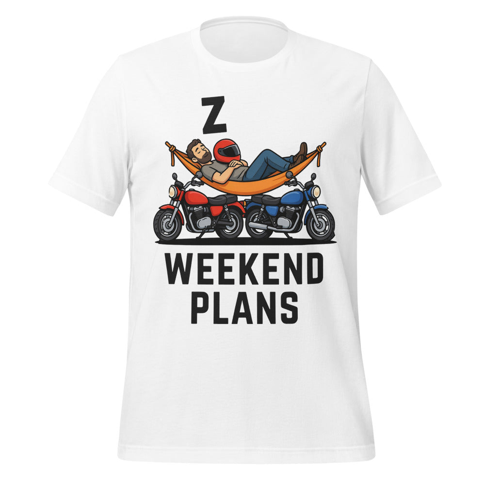 Weekend Plans funny motorcycle dad tee — White, front