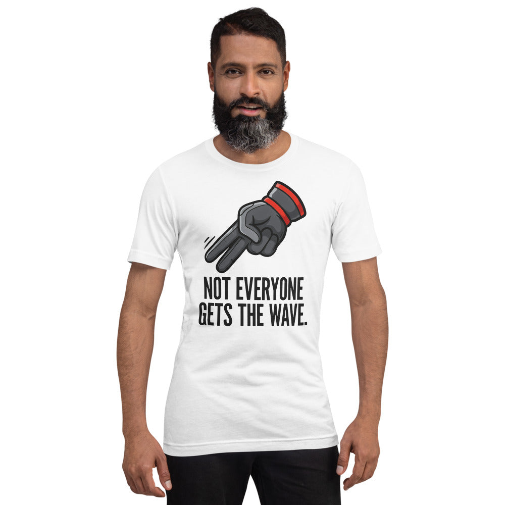 Not Everyone Gets The Wave biker wave motorcycle tee — White, on model