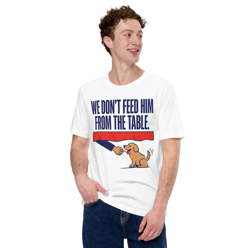 From The Table funny dog dad tee — White, on model