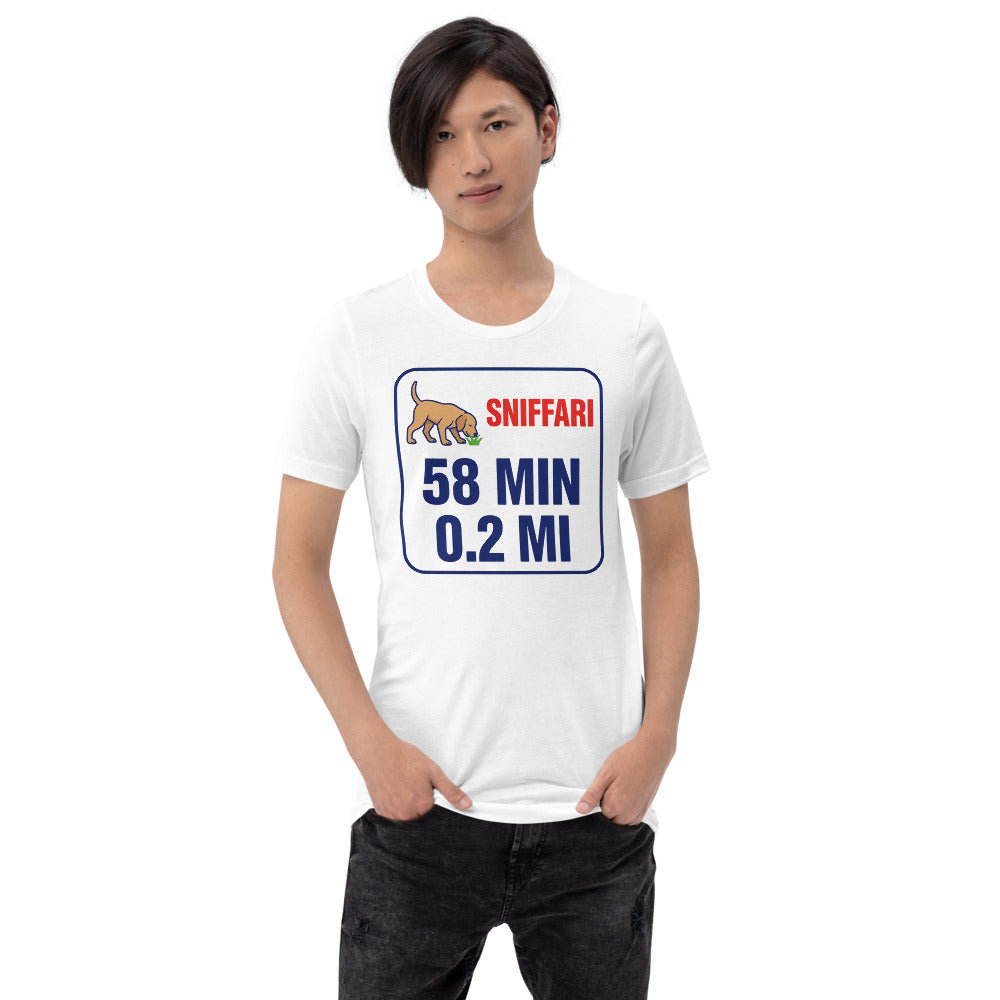 Sniff Walk Recap funny dog dad tee — White, on model