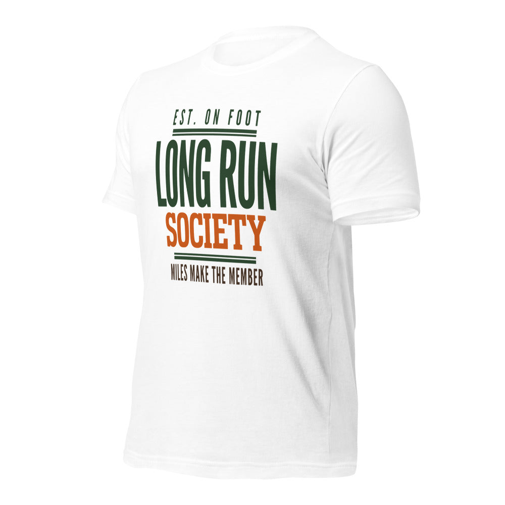 Long Run Society retro running tee — White, front-right