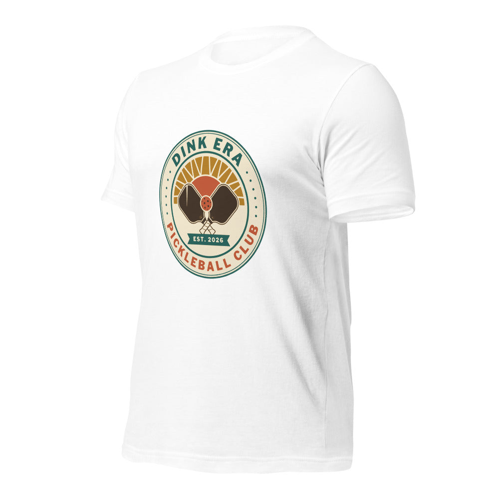 Dink Era Pickleball Club retro tee — White, front-right