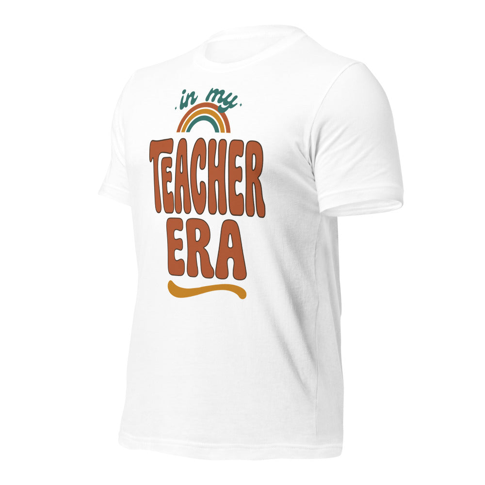 In My Teacher Era retro groovy teacher tee — White, front right