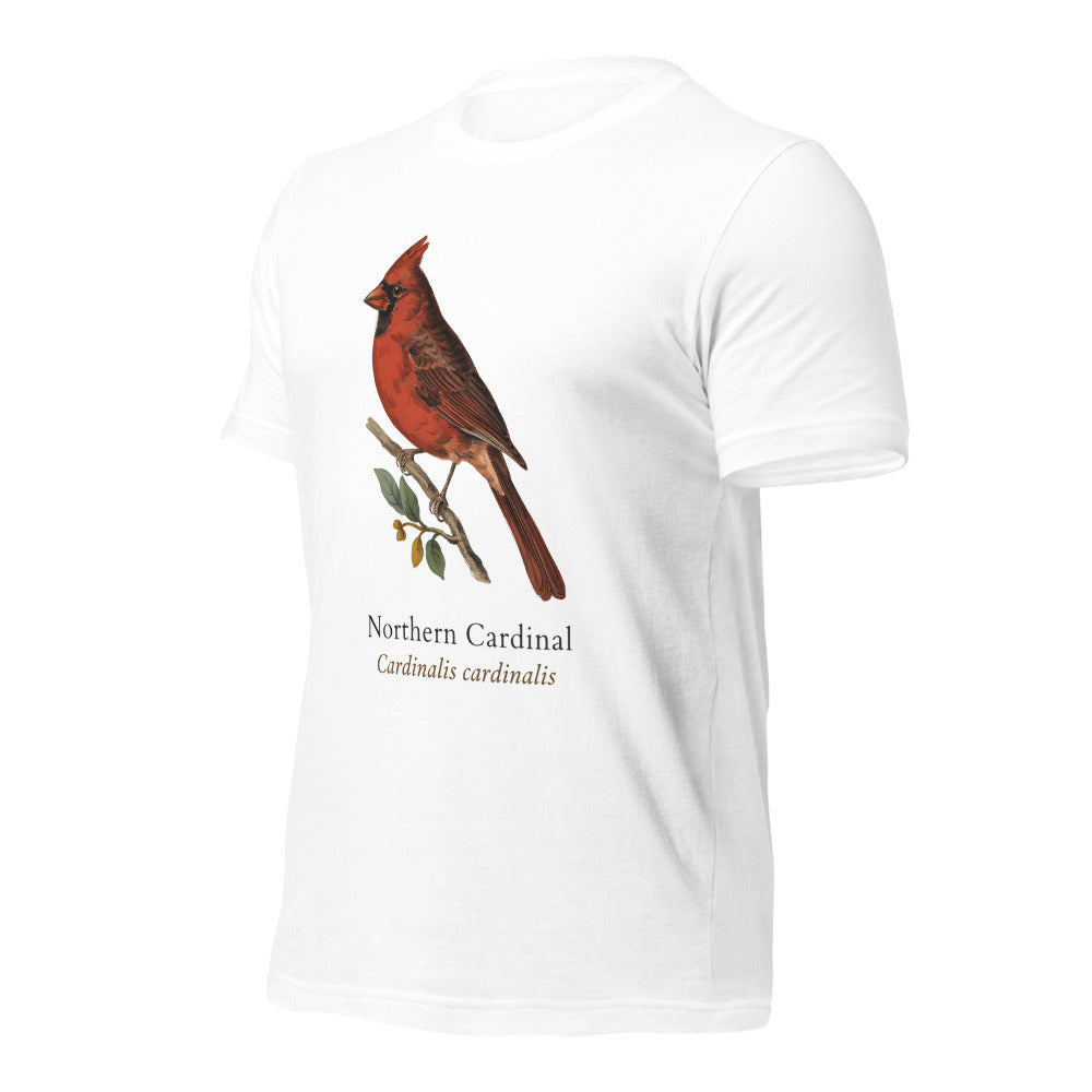 Northern Cardinal vintage field-guide tee — White, front-right