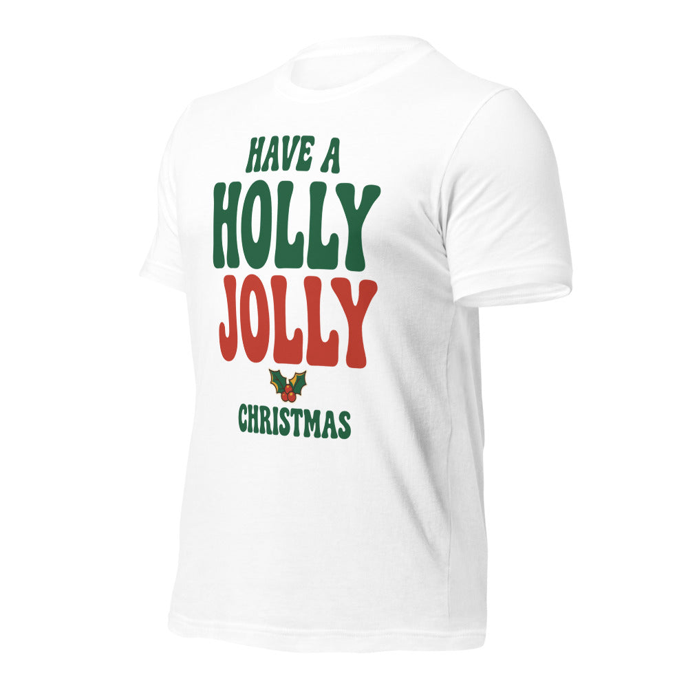 Groovy Holly Jolly retro Christmas tee — White, front-right