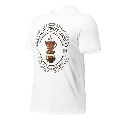Specialty Coffee Society specialty coffee tee — White, front-right
