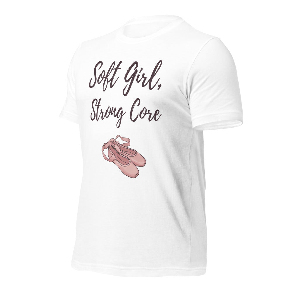 Soft Girl Strong Core ballet coquette pilates tee — White, front-right