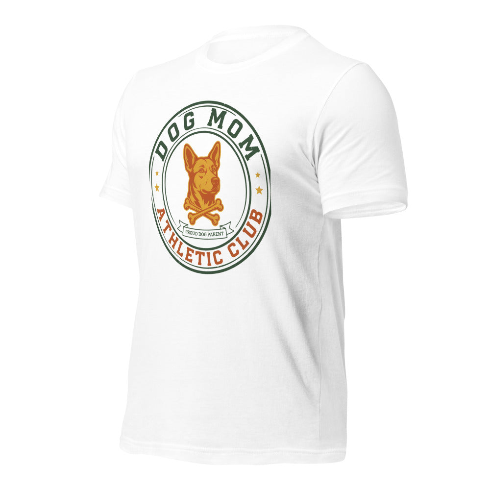 Dog Mom Athletic Club vintage varsity crest tee — White, front-right