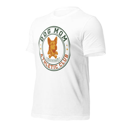Dog Mom Athletic Club vintage varsity crest tee — White, front-right