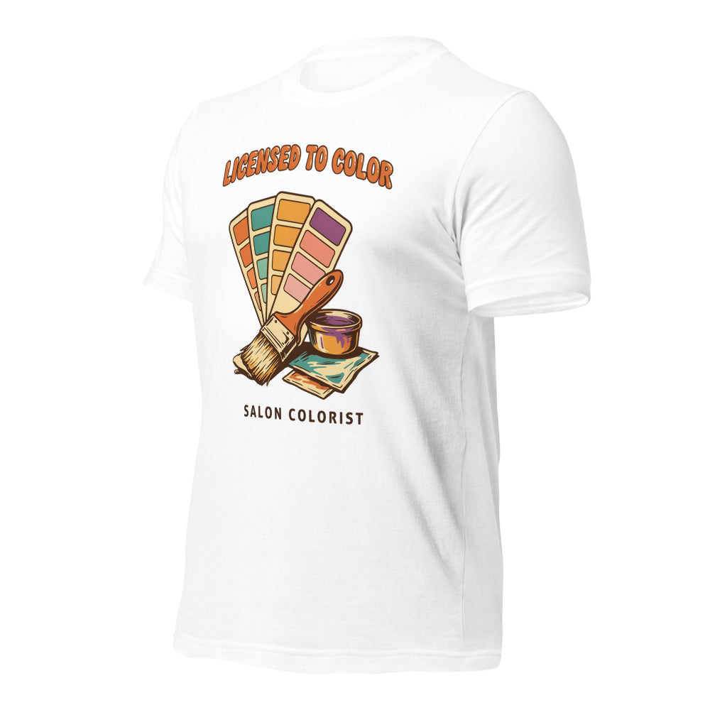Salon colorist Licensed to Color retro tee — White, front-right