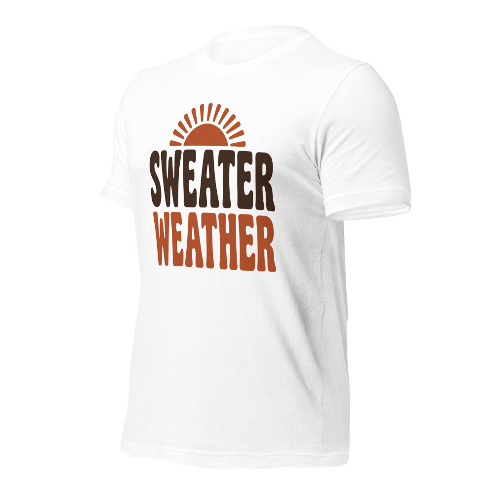Sweater Weather retro 70s fall t-shirt — White, front-right