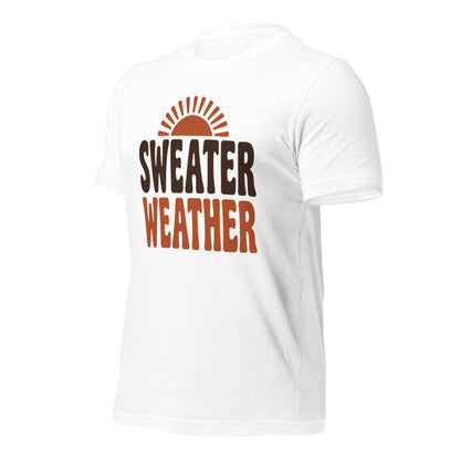 Sweater Weather retro 70s fall t-shirt — White, front-right