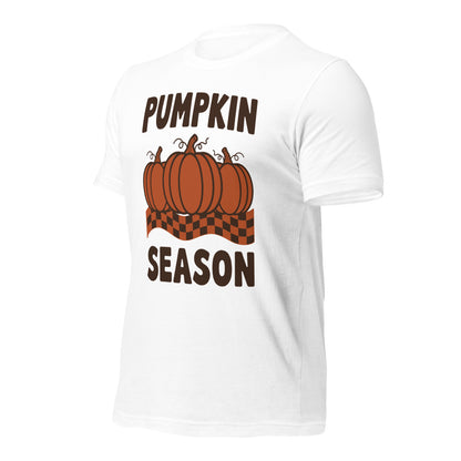 Pumpkin Season retro 70s fall t-shirt — White, front-right