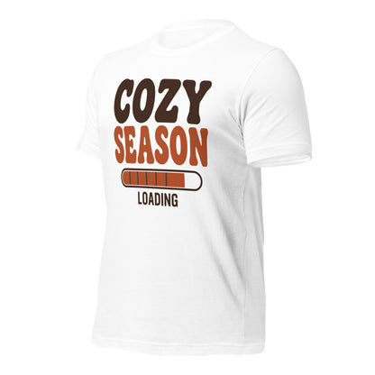 Cozy Season Loading retro 70s fall t-shirt — White, front-right