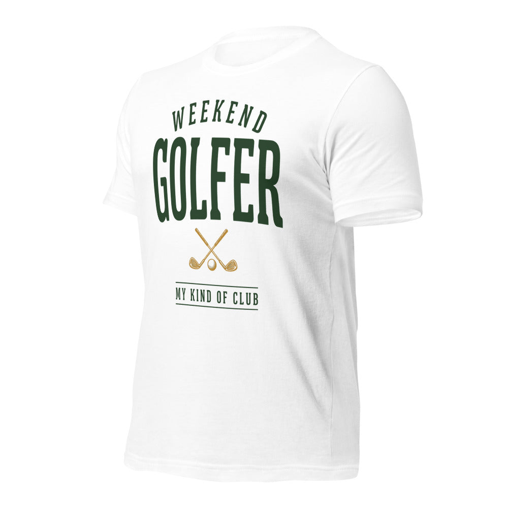 Weekend Golfer vintage golf wordmark tee — White, front-right