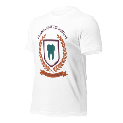 Guardians of the Gumline dental hygienist tee — White, front-right