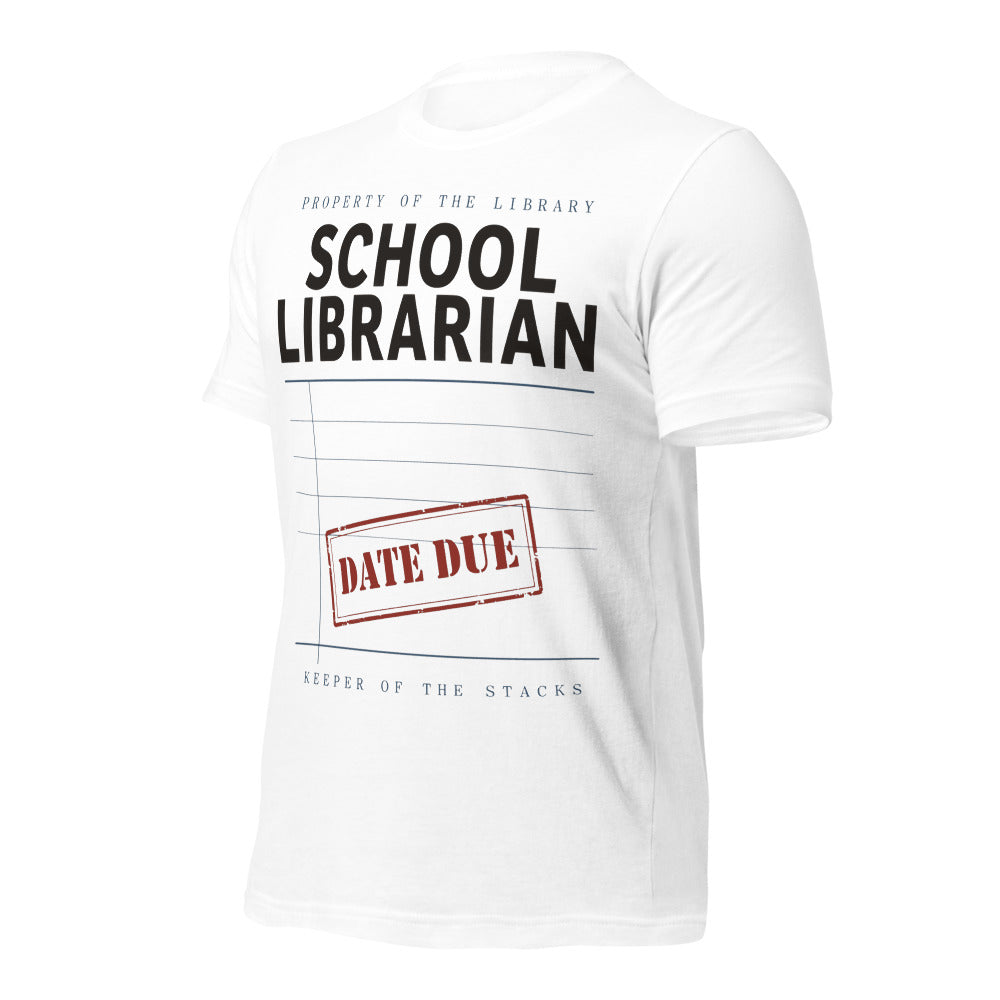 Property of the School Library card catalog school librarian tee — White, front-right