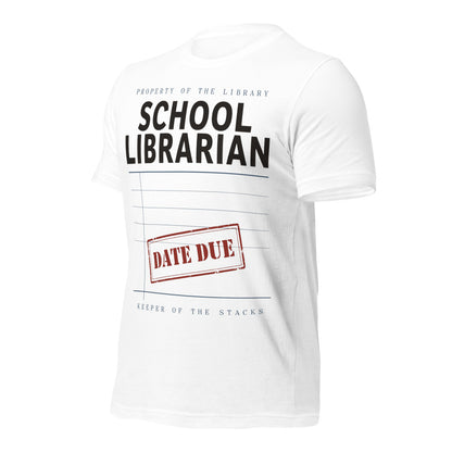 Property of the School Library card catalog school librarian tee — White, front-right