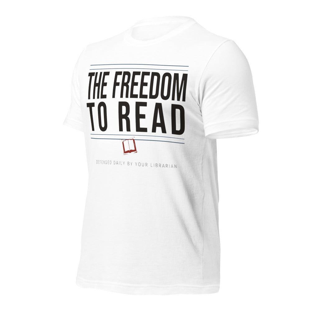 The Freedom to Read school librarian tee — White, front-right