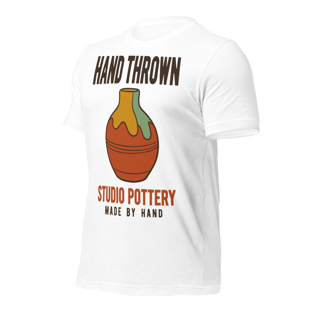 Hand Thrown Studio Pottery retro poster t-shirt — White, front-right