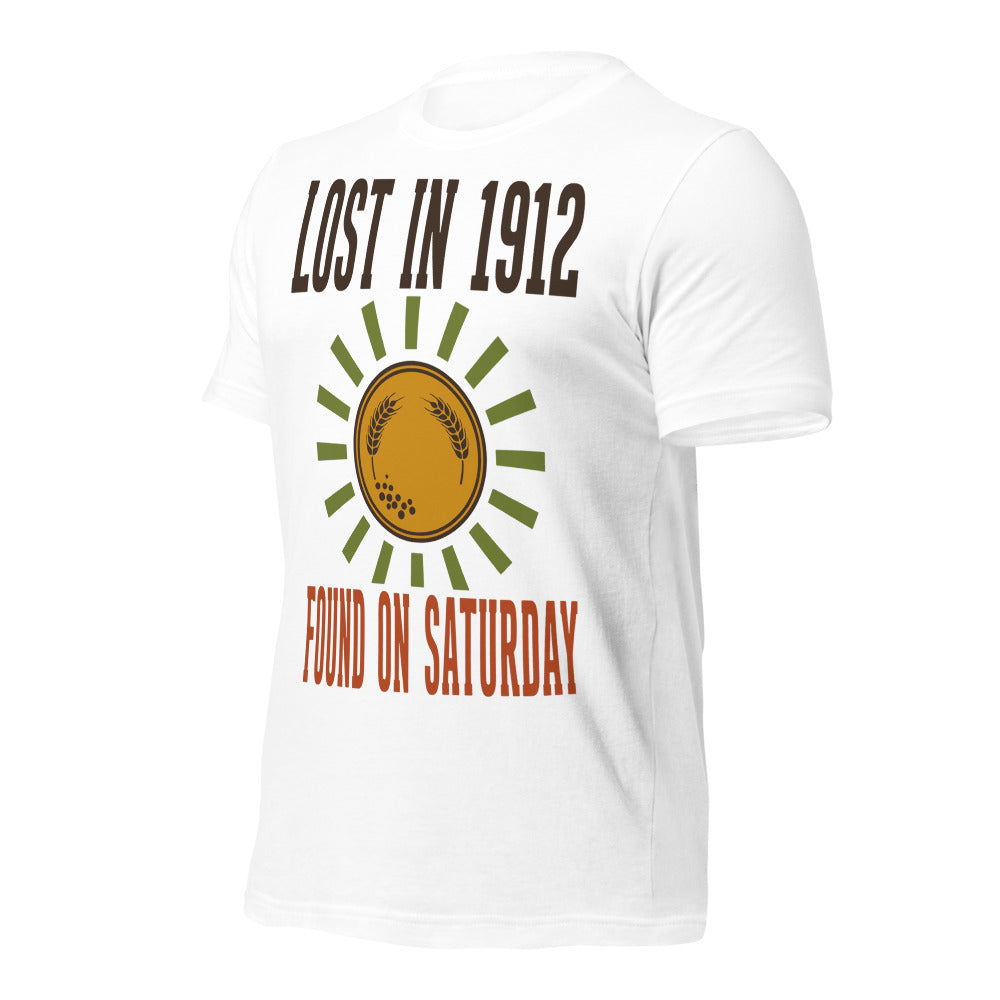 Lost in 1912 Found on Saturday retro metal detecting tee — White, front-right