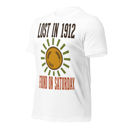 Lost in 1912 Found on Saturday retro metal detecting tee — White, front-right
