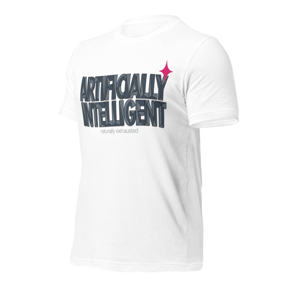 Artificially Intelligent funny AI t-shirt — White, front-right