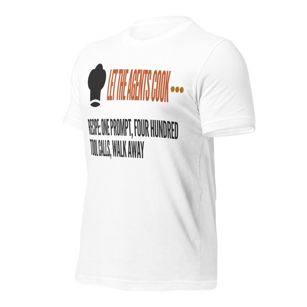 Let The Agents Cook tee — White, front-right
