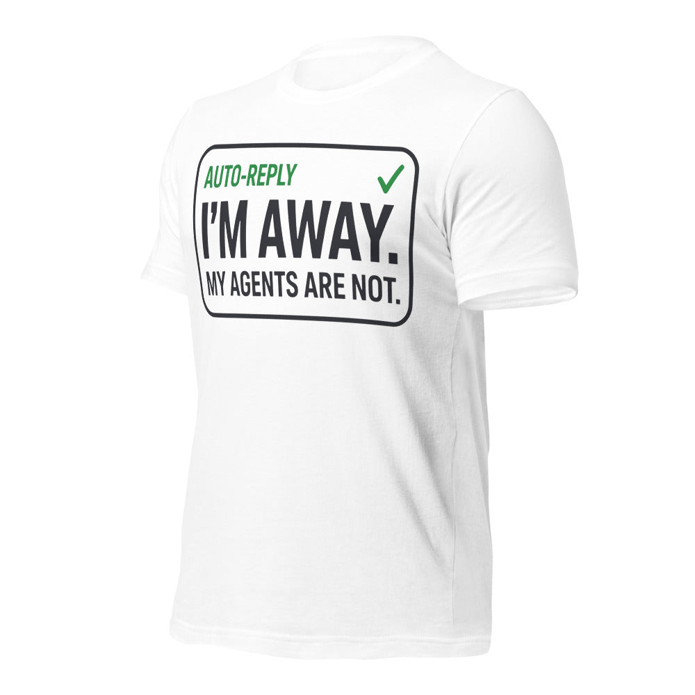 Auto-Reply agentic AI engineer tee — White, front-right