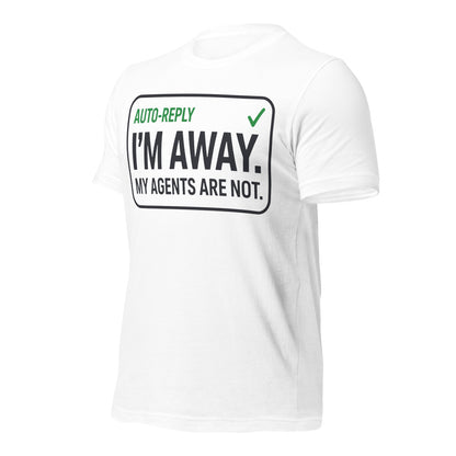 Auto-Reply agentic AI engineer tee — White, front-right