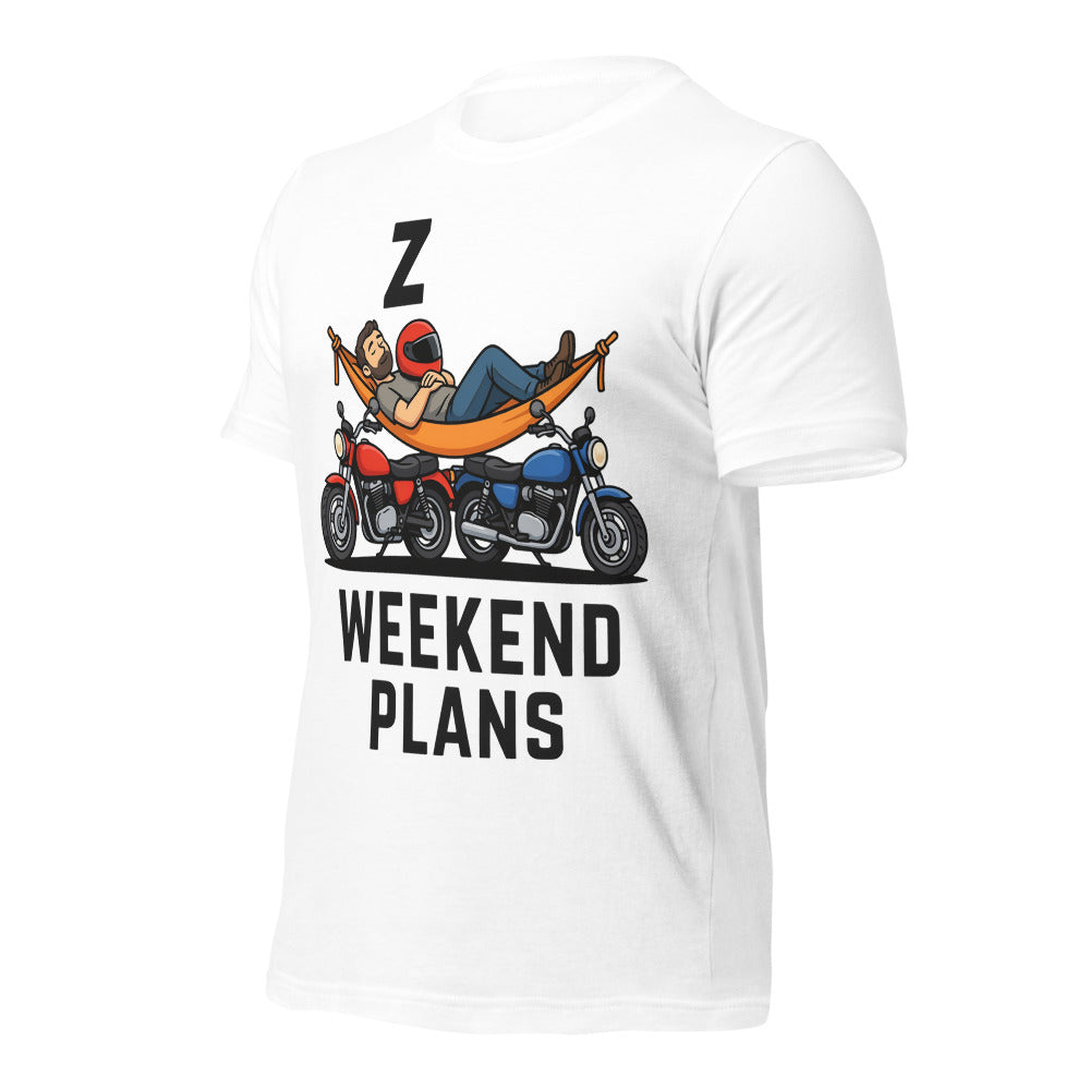 Weekend Plans funny motorcycle dad tee — White, front-right