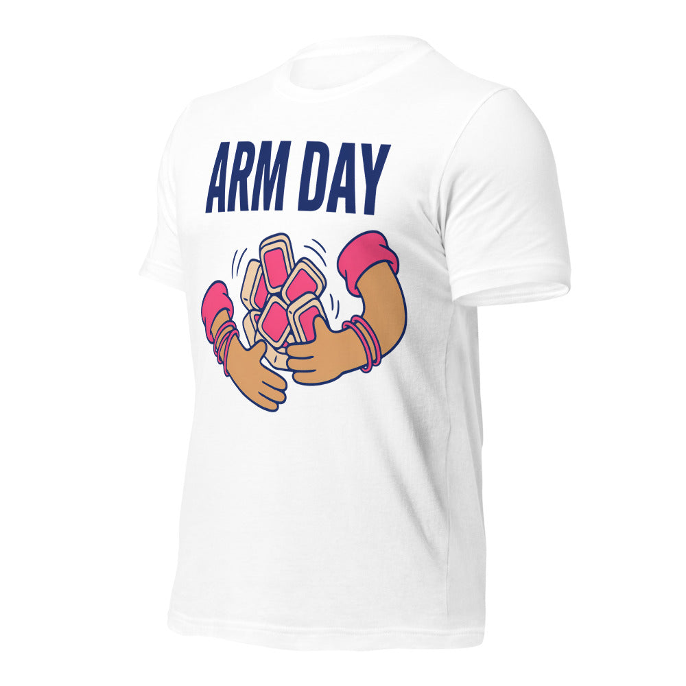 Arm Day funny mahjong tee — White, front-right