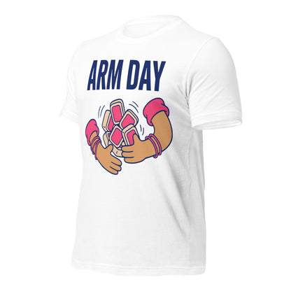 Arm Day funny mahjong tee — White, front-right