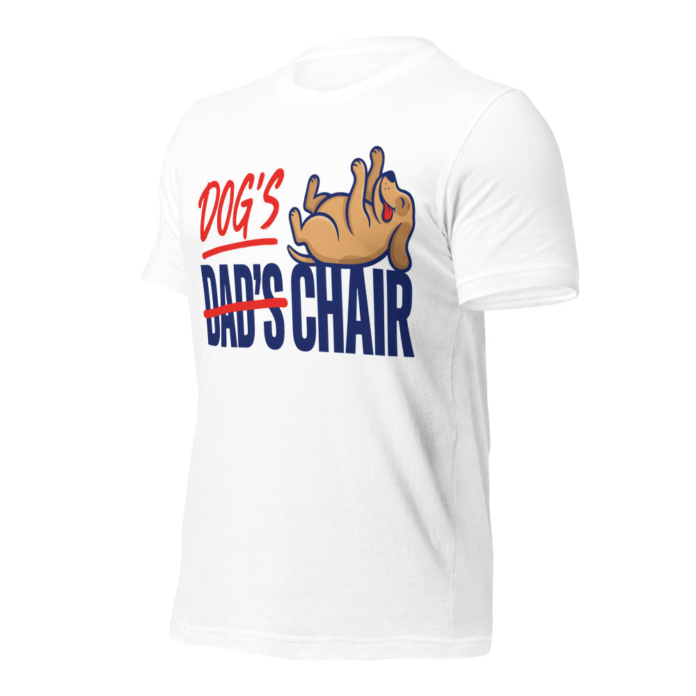 Dog's Chair funny dog dad tee — White, front-right